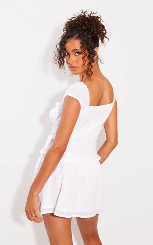 White Robe Moulante Texturée Froncée À Manches Bouffantes | Taille 42 - PrettyLittleThing - Modalova