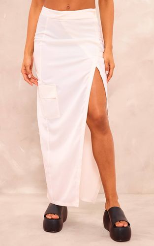 White Jupe Longue Satinée À Boucle Latérale | Taille 42 - PrettyLittleThing - Modalova