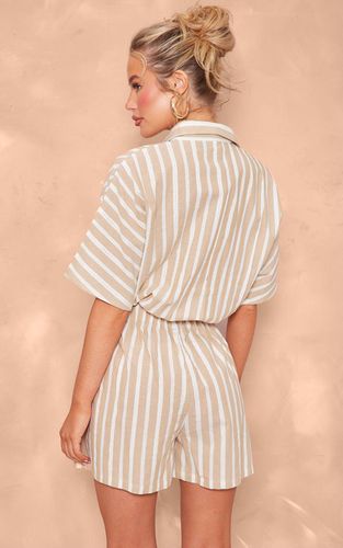 Stone Combi-short À Détail Chemise Boutonnée Aspect Lin À Fines Rayures | Taille 34 - PrettyLittleThing - Modalova