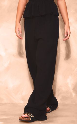 Black Pantalon Large Taille Basse En Gaze De Coton | Taille 42 - PrettyLittleThing - Modalova