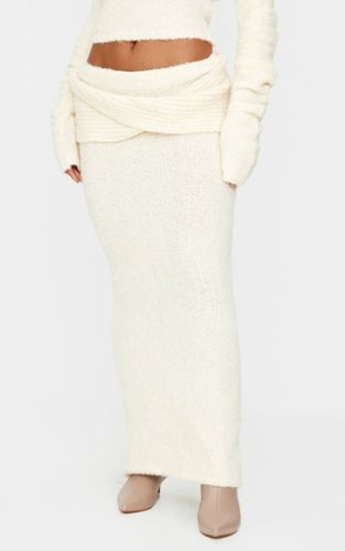 Cream Jupe Maxi En Maille Bouclette Douce À Taille Repliable | Taille Large - PrettyLittleThing - Modalova