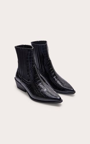 Black Bottines Western À Bout Pointu Effet Croco Talon Bloc Bas | Taille 36 - PrettyLittleThing - Modalova