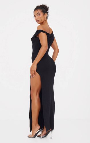 Black Robe Maxi En Maille Fine Avec Col Torsadé | Taille XS - PrettyLittleThing - Modalova
