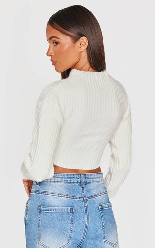 Cream Synthétiquell Côtelé À Torsade Frontale Et Découpe | Taille Large - PrettyLittleThing - Modalova