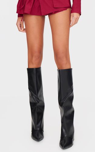 Black Bottes Hautes À Talon Compensé Coupe Large En Synthétiquecuir Avec Détail Zip Et Bout Pointu | Taille 39 - PrettyLittleThing - Modalova