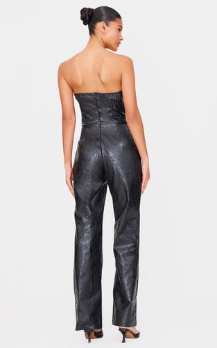 Black Combinaison Pantalon Jambe Droite À Plongeant Bandeau En Synthétiquecuir Effet Croco | Taille 36 - PrettyLittleThing - Modalova