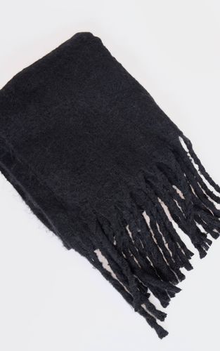 Black Écharpe Douce À Pompons Style Plaid - PrettyLittleThing - Modalova
