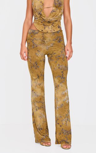Olive Pantalon Évasé Slim À Imprimé Floral Dévoré | Taille 34 - PrettyLittleThing - Modalova