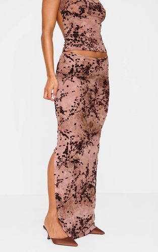 Jupe Longue En Mesh Devoré À Imprimé Floral Et Fronces | Taille 32 - PrettyLittleThing - Modalova