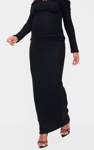 Black Jupe Maxi En Maille Côtelée Brossée De Maternité | Taille XS - PrettyLittleThing - Modalova