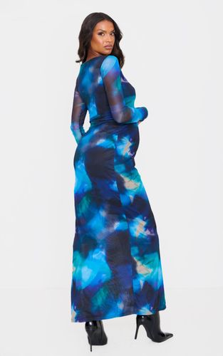 Robe Maxi Longue En Mesh Imprimé À Manches Longues De Maternité | Taille 34 - PrettyLittleThing - Modalova