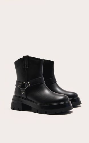 Black Bottines À Semelle Crantée Avec Détails Boucle Et Anneau - Coupe Large | Taille 36 - PrettyLittleThing - Modalova