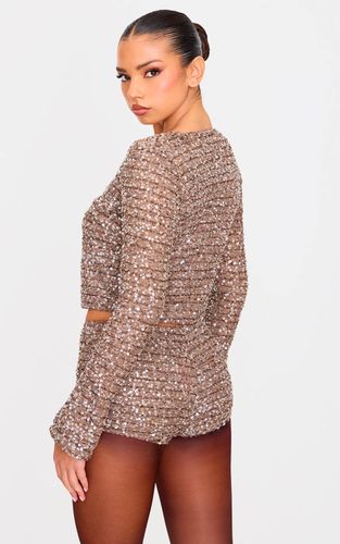 Haut À Sequins Texturé Avec Lien À Nouer | Taille 36 - PrettyLittleThing - Modalova
