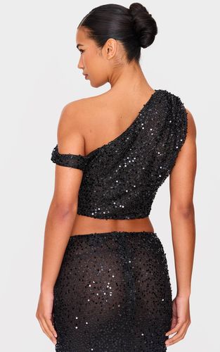 Black Haut Asymétrique Texturé À Sequins | Taille 36 - PrettyLittleThing - Modalova