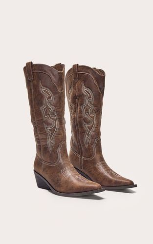 Brown Bottes Hautes Mollet À Bout Pointu Style Western En Synthétiquecuir | Taille 36 - PrettyLittleThing - Modalova