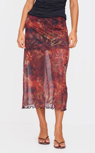 Brown Jupe Longue En Mesh À Imprimé Abstrait Multicolore Bordeaux | Taille 34 - PrettyLittleThing - Modalova
