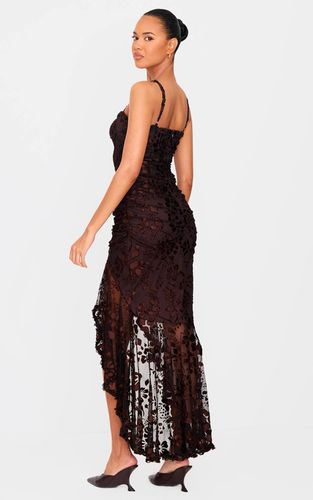 Brown Robe En Devoré À Découpes Et Détails À Volants | Taille 42 - PrettyLittleThing - Modalova