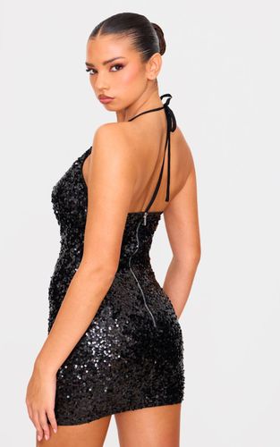 Black Robe Moulante À Col Bénitier Dos Nu Avec Sequins Et Lien | Taille 42 - PrettyLittleThing - Modalova
