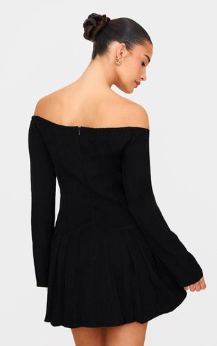 Black Robe Droite Tissée À Épaules Dénudées Et Manches Longues | Taille 32 - PrettyLittleThing - Modalova