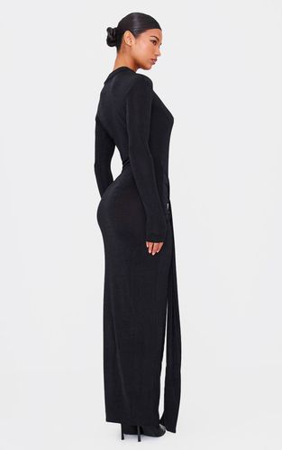 Black Robe Longue Portefeuille En Acétate Satiné | Taille 42 - PrettyLittleThing - Modalova
