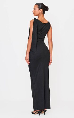 Black Robe Longue Drapée À Nœud En Synthétique | Taille 42 - PrettyLittleThing - Modalova
