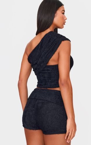 Black Haut Asymétrique À Texture Duveteuse | Taille 42 - PrettyLittleThing - Modalova