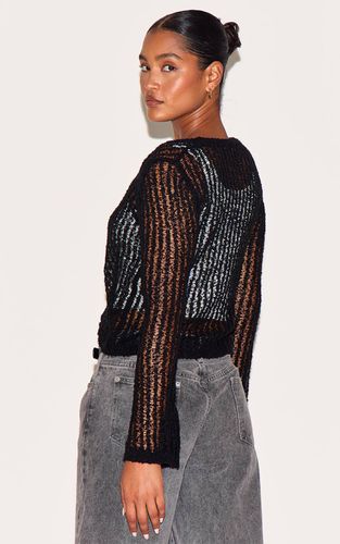 Black Haut Court Transparent En Maille Ajourée Avec Lien À Nouer Devant | Taille XS - PrettyLittleThing - Modalova