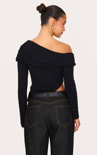 Black Haut Bardot À Manches Longues En Jersey Contour Avec Détail Col Replié | Taille 32 - PrettyLittleThing - Modalova