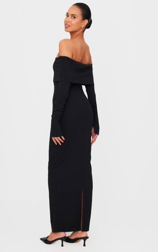 Black Robe Longue Bardot À Manches Longues En Crêpe | Taille 42 - PrettyLittleThing - Modalova