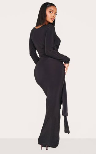 Black Robe Maxi Froncée Shape À Encolure Cache-cœur Avec Lien | Taille 36 - PrettyLittleThing - Modalova