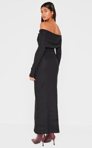 Black Robe Maxi Côtelée Brossée Épaisse Avec Encolure Bardot | Taille 36 - PrettyLittleThing - Modalova