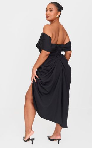 Black Robe Midi Drapée Grande Taille À Corset Bardot | Taille 54 - PrettyLittleThing - Modalova