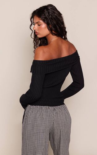 Black Haut Côtelé À Col Bateau Avec Boutons | Taille XS - PrettyLittleThing - Modalova