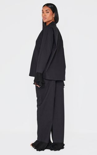 Black Ensemble Pyjama Long En Coton À Ourlet À Volants | Taille XS - PrettyLittleThing - Modalova