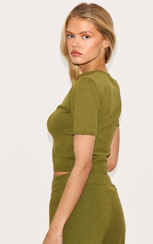 Olive Haut En Maille Basique À Encolure Asymétrique | Taille XS - PrettyLittleThing - Modalova