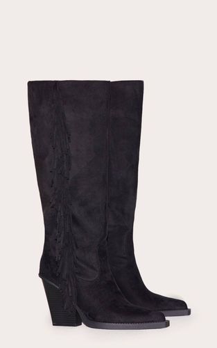 Black Bottes Hautes À Talon Bloc En Synthétique À Bout Pointu Avec Franges | Taille 36 - PrettyLittleThing - Modalova