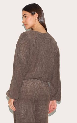 Brown Ensemble Cardigan Texturé À Manches Longues Et Boutons | Taille 44 - PrettyLittleThing - Modalova