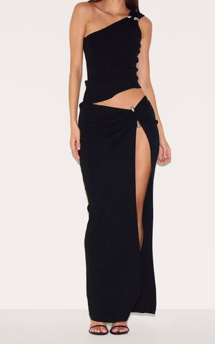 Black Jupe Longue Maille Fine Fente Latérale Finition Dorée | Taille XS - PrettyLittleThing - Modalova