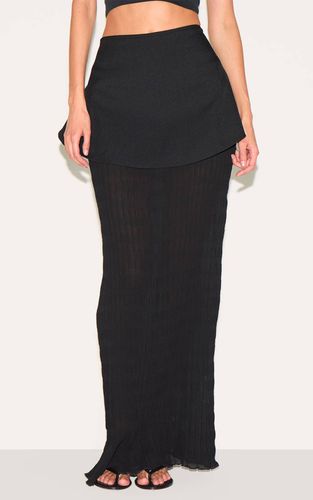 Black Jupe Longue Tissée Texturée À Détail Superposé | Taille 32 - PrettyLittleThing - Modalova