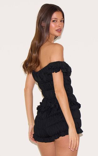 Black Combinaison-short Bardot Froncée Extrême | Taille 42 - PrettyLittleThing - Modalova