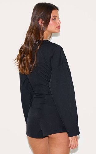 Black Combi-short Ajustée Tissée À Col Montant Et Manches Cocon | Taille 32 - PrettyLittleThing - Modalova