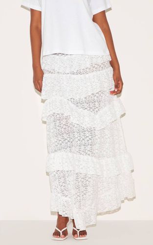 White Jupe Longue Évasée À Volants En Dentelle | Taille 42 - PrettyLittleThing - Modalova