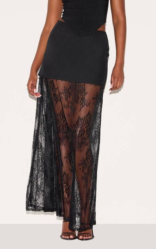 Black Jupe Longue En Dentelle Avec Superposition Détaillée | Taille 42 - PrettyLittleThing - Modalova