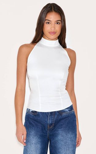 White Top Tissé À Col Montant Avec Détail Nœud | Taille 42 - PrettyLittleThing - Modalova
