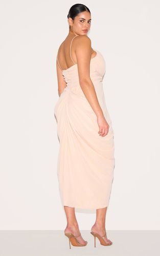 Cream Robe Midi Drapée Froncée En Mousseline Bleu Clair Grande Taille | Taille 46 - PrettyLittleThing - Modalova