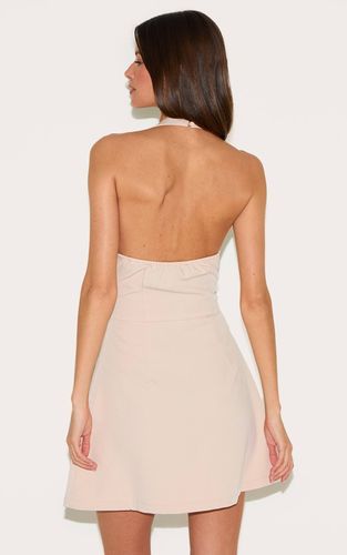 Cream Robe Trapèze Ajustée Tissée À Col Licou | Taille 42 - PrettyLittleThing - Modalova