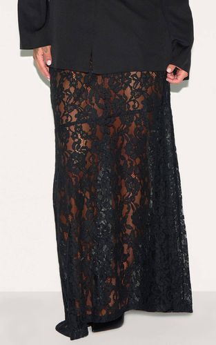 Black Jupe Maxi Transparente En Dentelle Florale Grande Taille | Taille 44 - PrettyLittleThing - Modalova