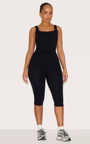 Black Pantalon Capri Taille Haute À Côtés Froncés Shape Active | Taille 40 - PrettyLittleThing - Modalova