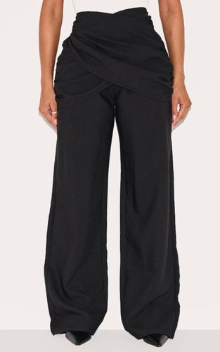 Black Pantalon Large Taille Haute Ajusté Avec Devant Croisé En V Shape | Taille 36 - PrettyLittleThing - Modalova