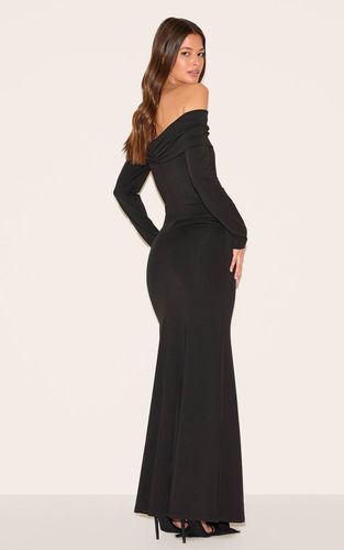 Black Robe Longue Bardot À Manches Longues Avec Détails Drapés Et Finitions | Taille 36 - PrettyLittleThing - Modalova